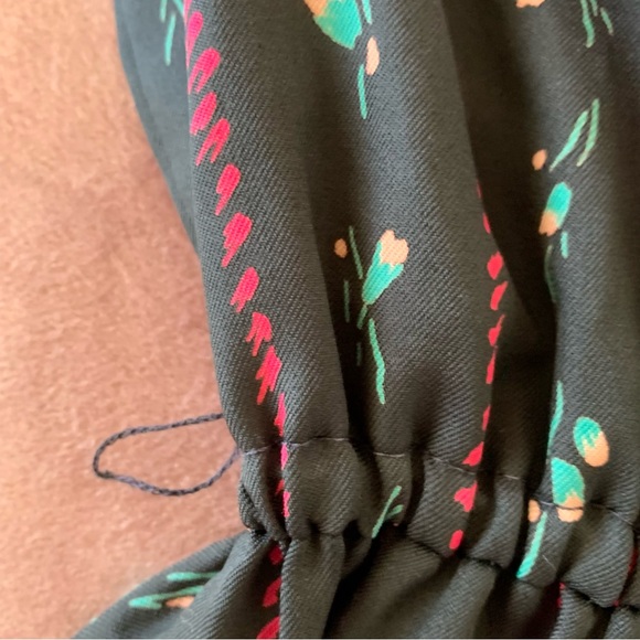 Vintage Jerrell of Texas Black Striped Micro Floral Elastic Waist MIDI Dress - Picture 9 of 12